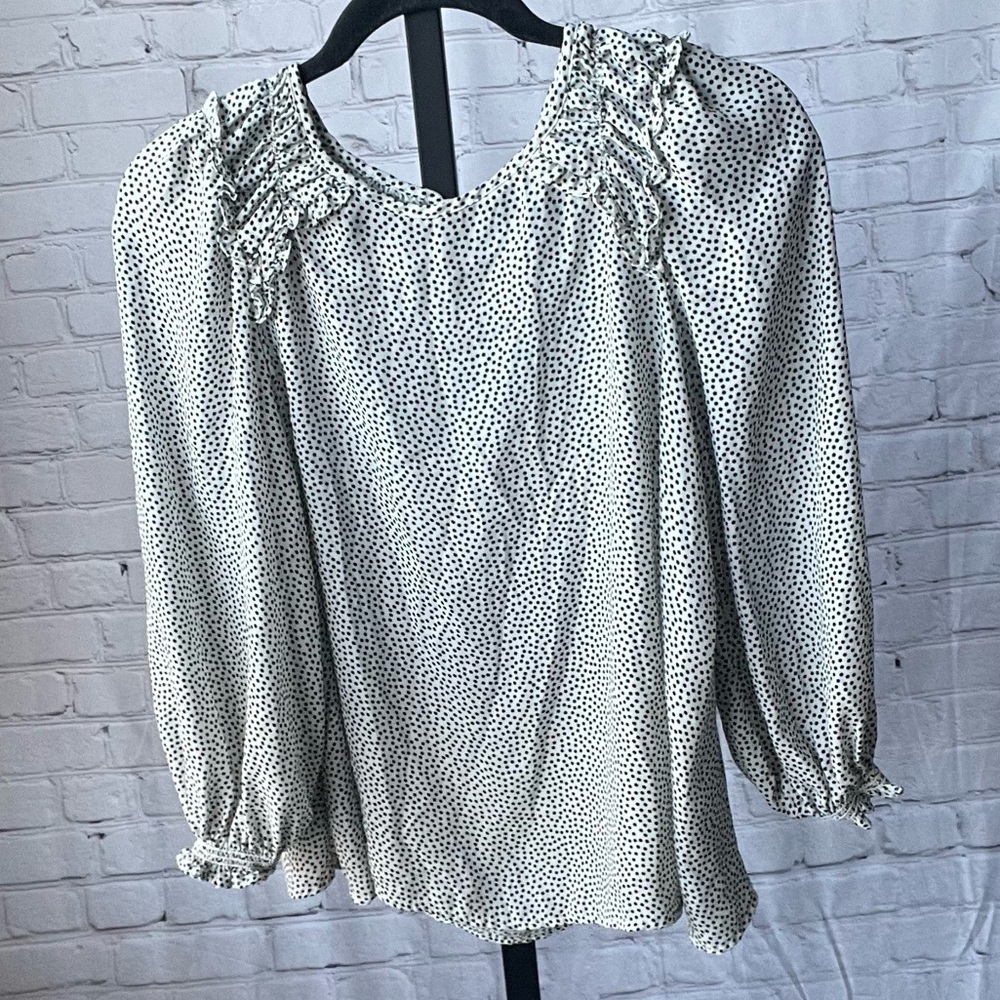 Max Studio Polka Dot and Ruffle Blouse Size Small